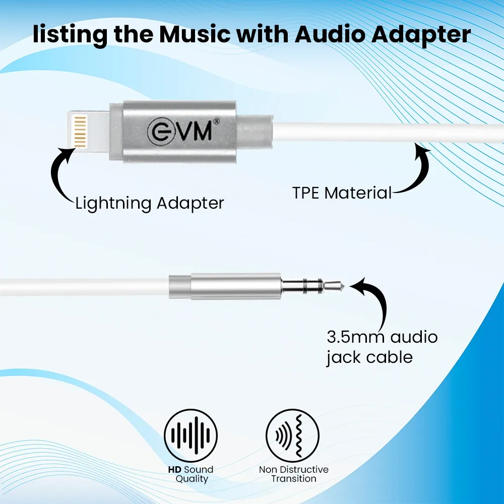 EVM iPhone Lightning to 3.5mm Aux Cable Silver view 4